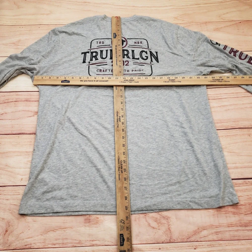 True‎ Religion Shirt Mens XL Heather Gray Graphic Long Sleeve Tee Horseshoe Logo